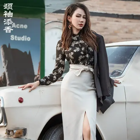 颈袖添香蝴蝶花雪纺上衣桑蚕丝真丝衬衫女士衬衣长袖2023秋装新款商品大图