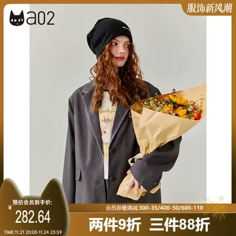 【轻途】a02原创设计西服女2023秋新品撞色绣花西装宽松休闲外套商品大图