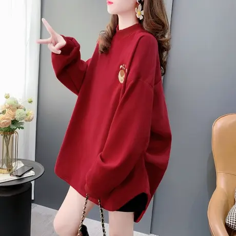 设计感褶皱加绒加厚卫衣女2023秋冬新款宽松洋气减龄刺绣卡通上衣图片