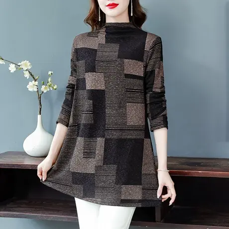 中长款加绒打底衫女秋冬2023新款宽松内搭时尚独特上衣超好看减龄商品大图