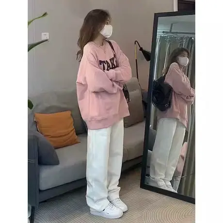 美式复古卫衣女秋冬2023新款高级感chic港风印花字母休闲宽松上衣商品大图