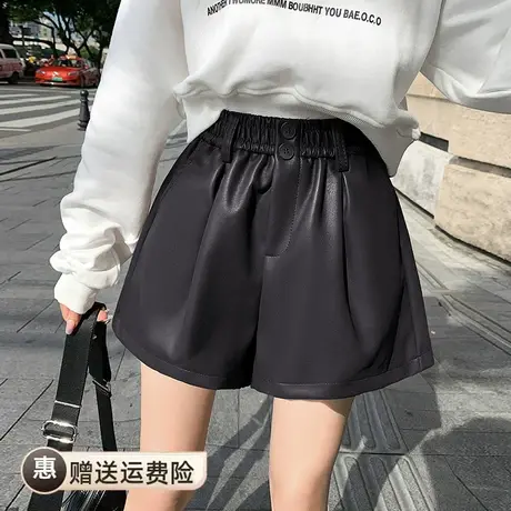 超火超软皮短裤女2023秋冬新款高腰显瘦a字阔腿外穿靴裤pu小皮裤图片