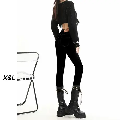 黑色高腰牛仔裤女秋冬季2023年新款紧身铅笔梨形显瘦加绒小脚裤子图片