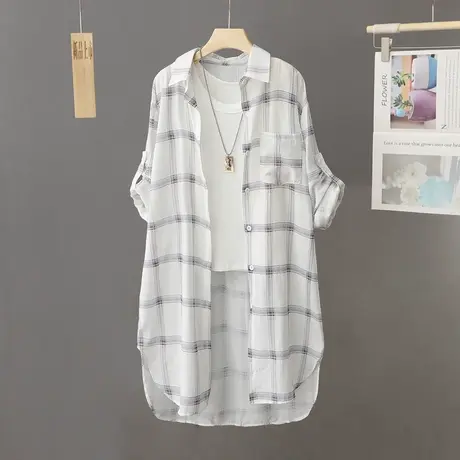 外搭白色轻薄透气防晒衬衫外套女中长款宽松紫外线户外防晒衣开衫商品大图