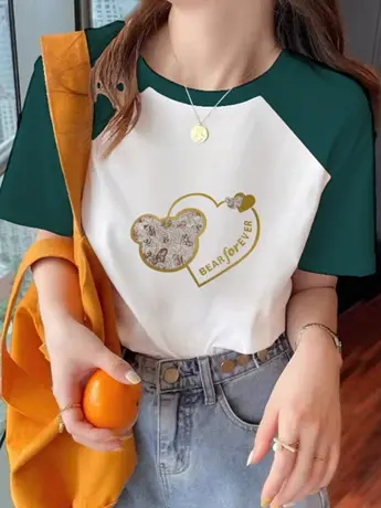 韩系超火撞色短袖T恤女oversize夏季新款学生半袖拼接上衣情侣款图片