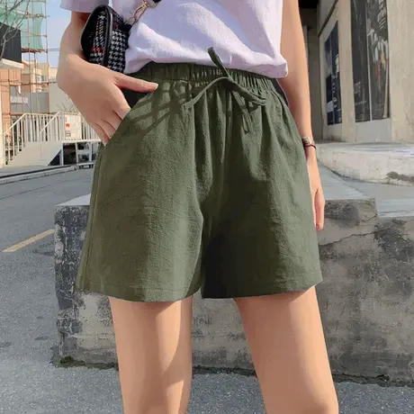 2023新款棉麻阔腿运动短裤女夏外穿居家休闲高腰显瘦大码宽松胖mm图片
