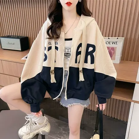 早秋装小个子外套女2023新款春秋季韩版宽松薄款撞色百搭初秋卫衣商品大图