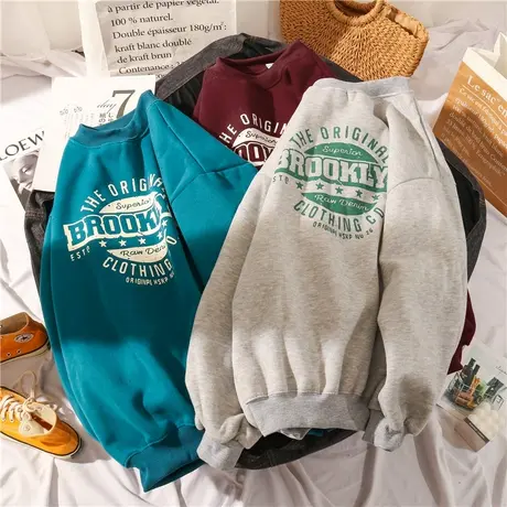 加绒加厚无帽卫衣女秋冬宽松韩版chic港味上衣洋气减龄外套潮ins图片