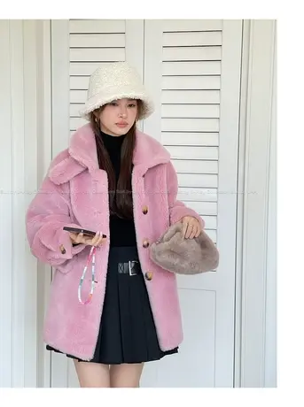 DPLAY慵懒翻领定制撞色树脂扣颗粒全羊毛外套商品大图