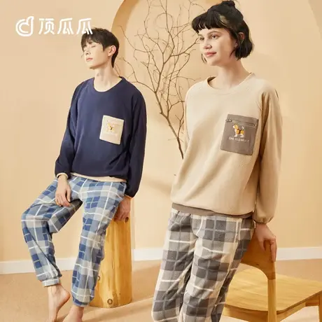 顶瓜瓜睡衣秋冬情侣2022年新款摇粒绒家居服套装男女长款商品大图