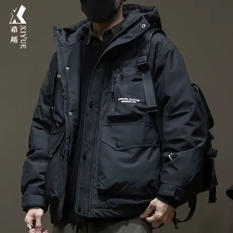 新国标灰鸭绒羽绒服男冬季宽松大码加肥加大男士连帽工装男款外套商品大图