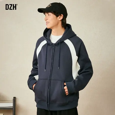 男士开衫卫衣外套男秋季重磅拼接撞色运动服男款2023新款美式夹克商品大图