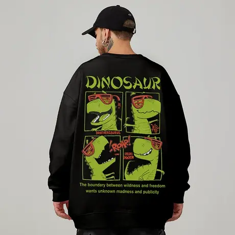 oversize港风圆领卫衣胖子男生潮牌潮男大码男装春秋冬款加绒无帽图片