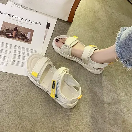 凉鞋女仙女风2024新款夏时尚ins潮网红百搭平底学生魔术贴沙滩鞋图片