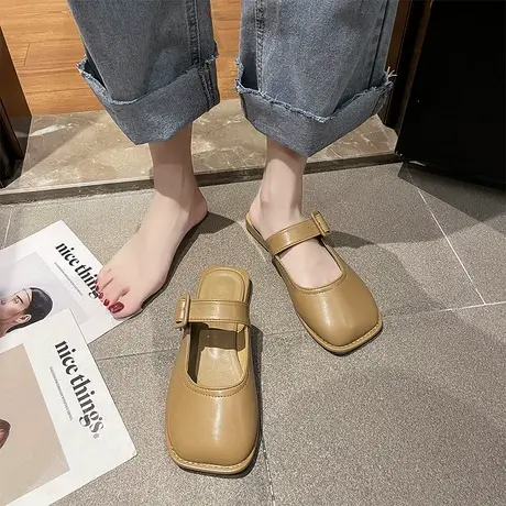 包头凉拖鞋女外穿2024夏季新款网红时尚百搭韩版平底方头半拖女鞋商品大图