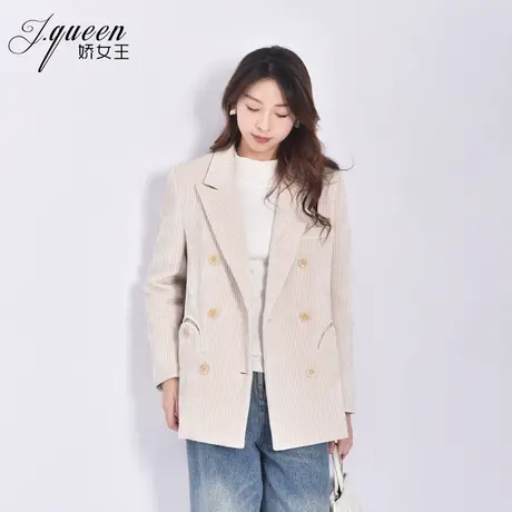 灯芯绒西装外套女春秋季加绒时尚复古高级感休闲宽松廓形条绒西服商品大图