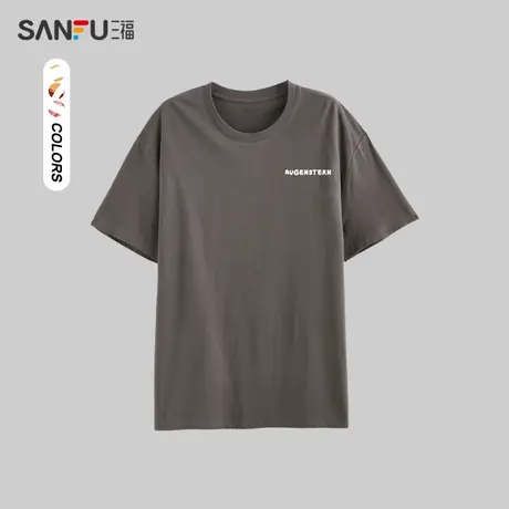 三福2023夏男士都市休闲圆领短袖  宽松短袖T恤兔子高街字母印花商品大图