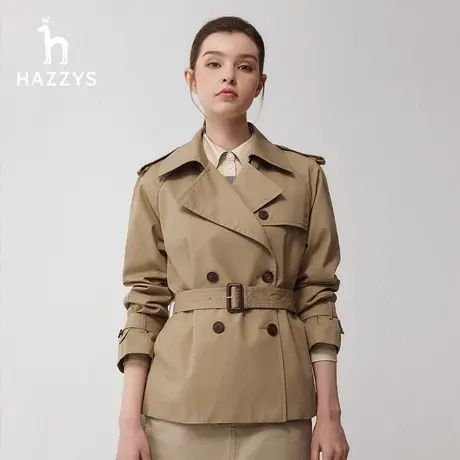 【英伦风战壕风衣】Hazzys哈吉斯春小个子双排扣宽松设计感外套女图片