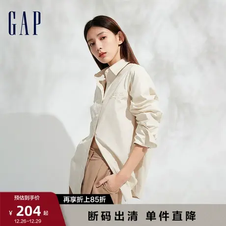 【断码优惠】Gap女装早春LOGO府绸纯棉长袖衬衫休闲上衣889280图片