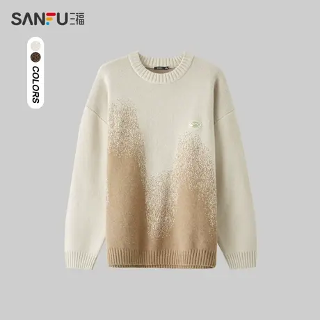 三福2024春季男士渐变设计毛衣 日系户外圆领宽松上衣男482282图片