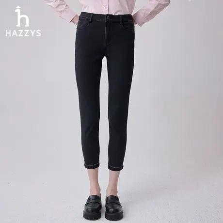 【商场同款】Hazzys哈吉斯水洗磨白修身牛仔裤女2024年春季休闲裤图片