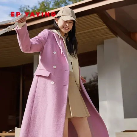 EP雅莹女装 甜酷羊驼羊毛混纺双排扣毛呢大衣 秋冬商场同款8517A商品大图