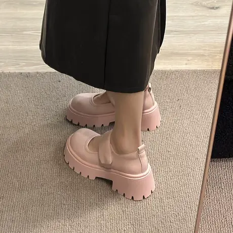 仙女风配裙子小皮鞋女厚底2024春秋新款法式温柔增高跟玛丽珍单鞋图片