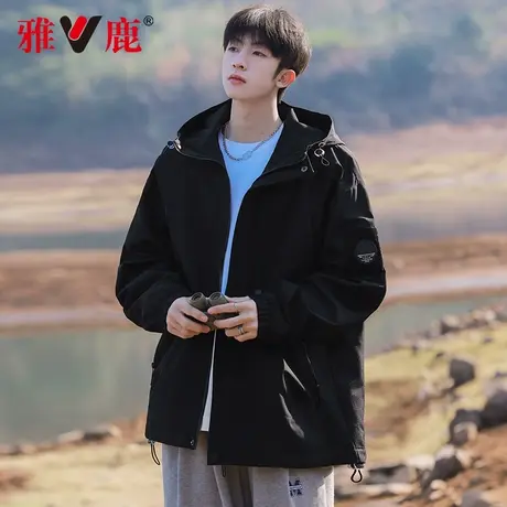 雅鹿2024新款冲锋衣外套男春秋季美式潮牌户外登山服工装连帽夹克图片
