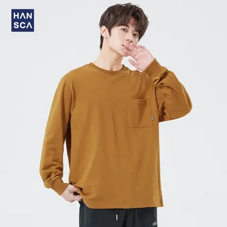 汉斯卡春季卫衣男潮牌2022新款潮流宽松百搭纯色休闲男装长袖上衣商品大图