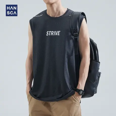 hansca冰丝背心男潮牌夏季薄款美式宽松休闲印花健身运动无袖坎肩图片