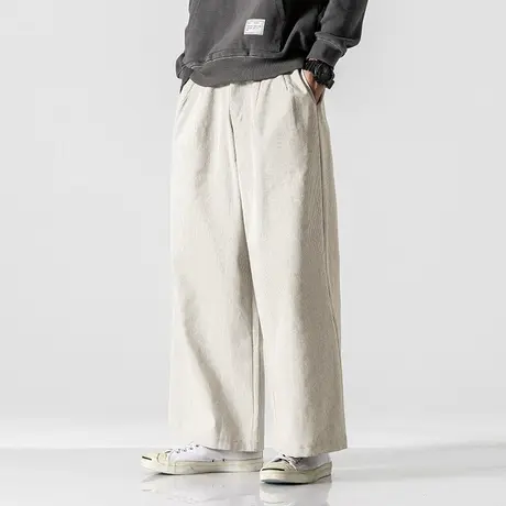 复古亚麻休闲裤男中国风大码直筒阔腿裤宽松条纹胖子棉麻料长裤子图片