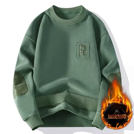 高档双面奥粒绒男士卫衣宽松加肥加大长袖T恤衫加绒加厚男装上衣图片