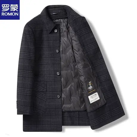 罗蒙冬季男士中长款羊毛双面呢大衣中年羽绒内胆无羊绒毛呢外套男图片
