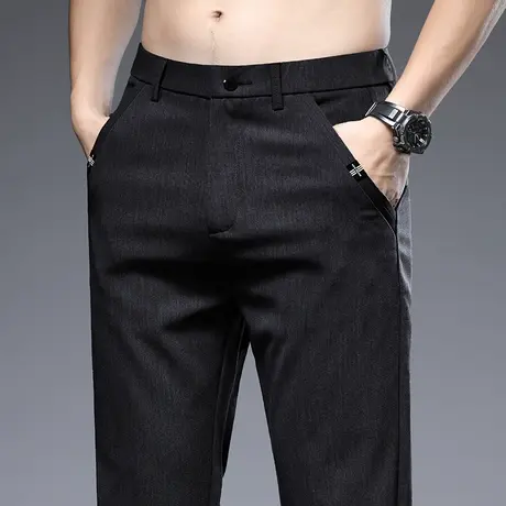 黑色西裤男士直筒宽松夏季薄款冰丝休闲长裤子男裤商务正装西装裤图片
