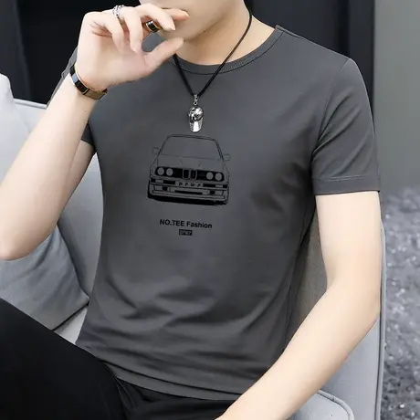 莫代尔男士短袖t恤潮牌潮流印花体恤冰丝半袖速干凉感圆领上衣服商品大图