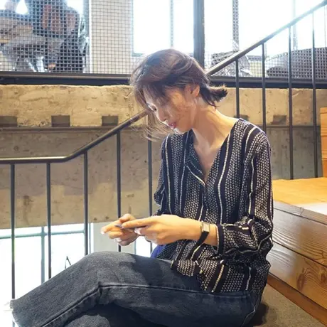 纯诗曼春夏新款竖条纹显瘦前后两穿七分袖衬衫柳叶条纹衬衣女宽松商品大图