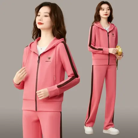 直筒裤运动套装女春秋2023新款时髦显瘦连帽卫衣外套休闲服两件套图片