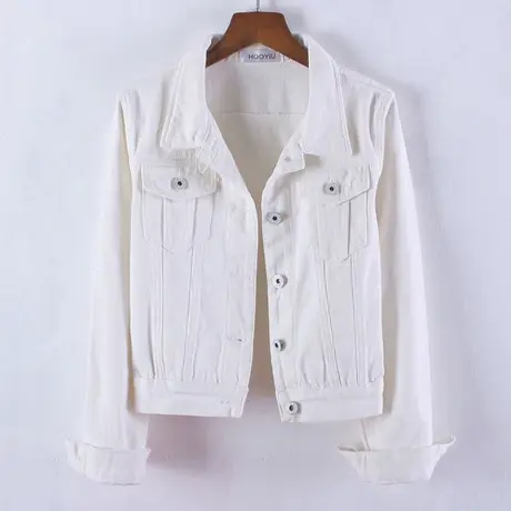 牛仔外套女春秋超短款韩版修身显瘦白色长袖纯色新款牛仔服上衣图片