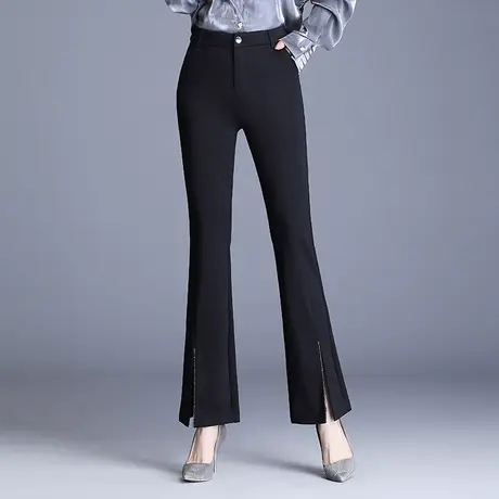 休闲黑色喇叭裤女通勤长裤2023春秋新款开叉弹力显瘦垂感鱼尾裤子商品大图