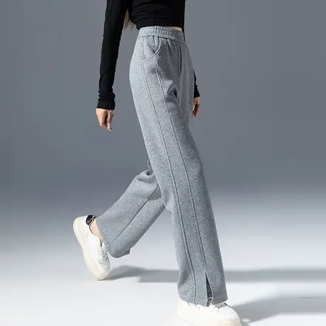 松紧腰运动阔腿裤女2023新款春秋显瘦裤子宽松长裤秋季休闲直筒裤商品大图