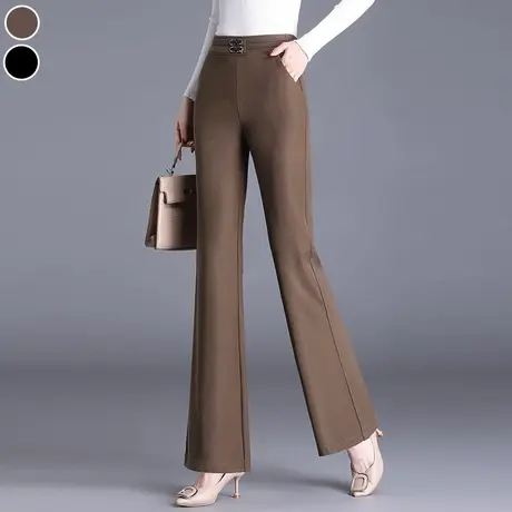 咖色微喇裤女高腰显瘦大码直筒宽松休闲女裤子2023新款拖地喇叭裤图片