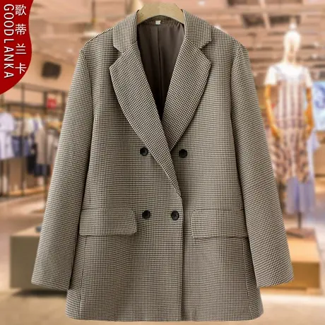 40-50岁中年妈妈春秋西服女200斤大码宽松洋气格子休闲小西装外套商品大图
