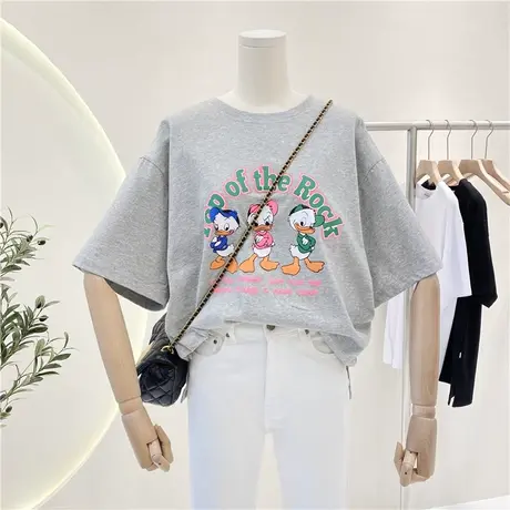 短袖t恤女2021夏季新款韩版ins潮鸭子卡通宽松大码百搭半袖上衣服图片