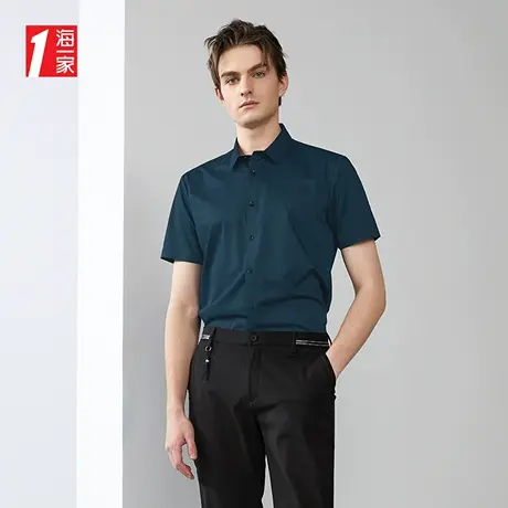 海一家商务休闲丝光棉短衬2023夏季新款简约有型男士短袖衬衫图片