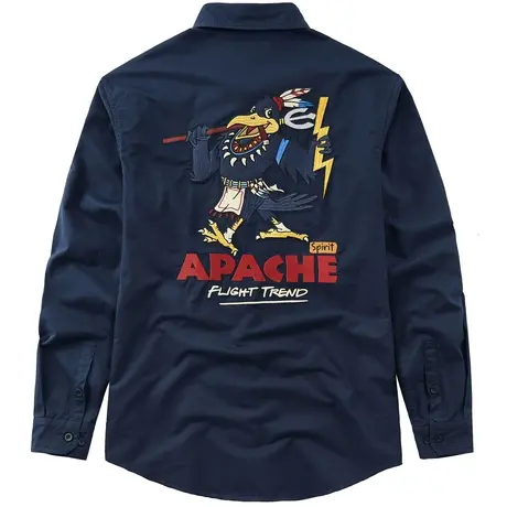 VIP工装长袖衬衫男刺绣徽章纯棉休闲衬衣外套春秋复古vintage上衣商品大图