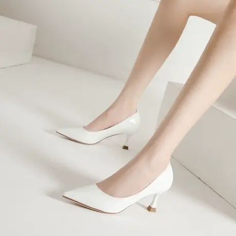 法式高跟鞋女春2023年新款不累脚黑色工作鞋软皮细跟尖头气质单鞋商品大图