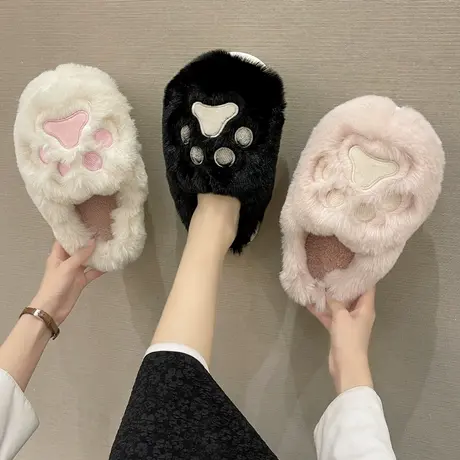 ins新款少女心保暖棉拖鞋女冬季可爱卡通学生居家用防滑包头棉拖商品大图
