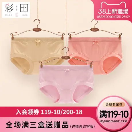 彩田内裤女莫代尔纯色低腰高腰女士少女红色底裤非无痕简约三角裤商品大图