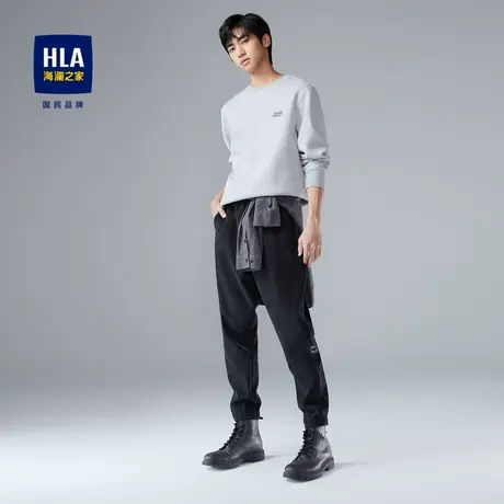 HLA/海澜之家2023抽绳松紧腰休闲裤宽松华夫格束脚裤锥形卫裤男商品大图