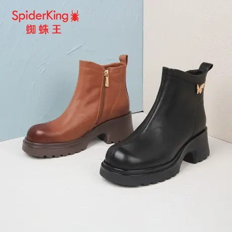 SPIDER KING/蜘蛛王切尔西女靴2023秋商场新款短筒芒果头单里粗跟图片